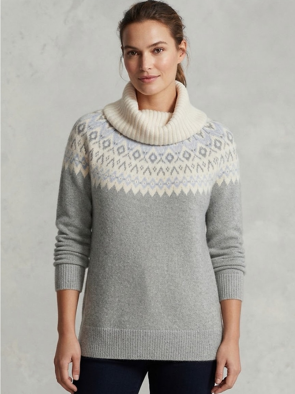 Banana Republic Gray Fair Isle Cowl Neck Sweater sz Medium